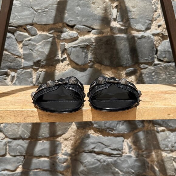 Balenciaga Cagole Black Leather Flat Sandals - Picture 2 of 10